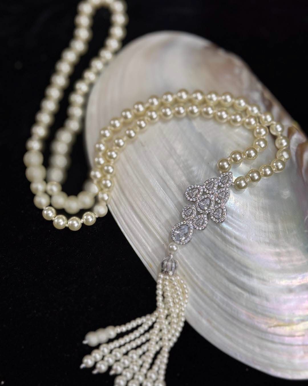 Shell pearl long necklace set