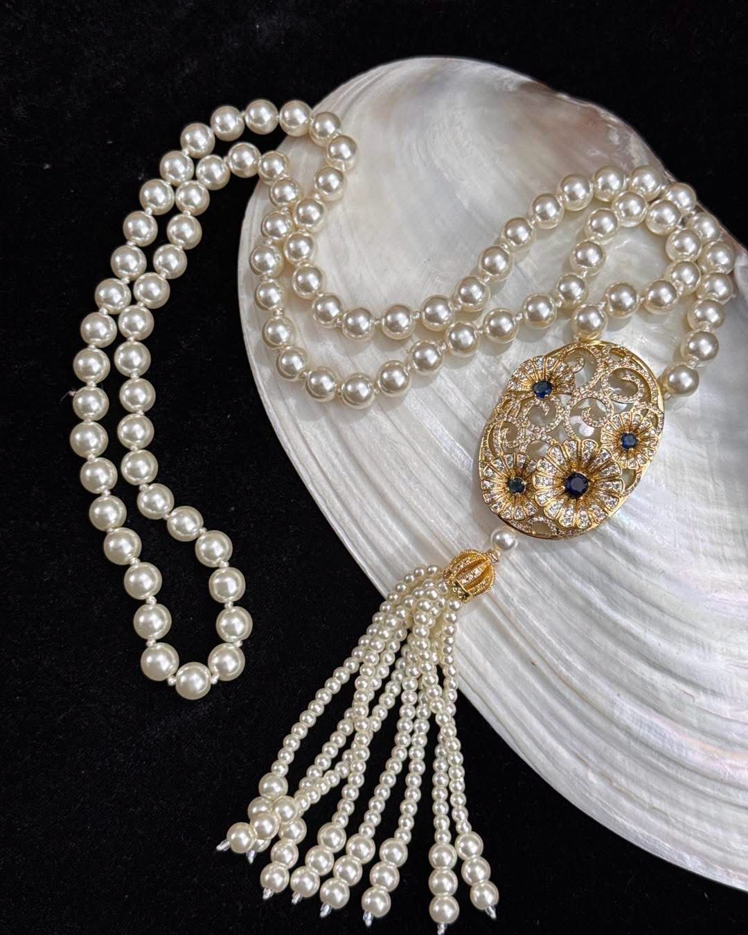 Shell pearl long necklace set