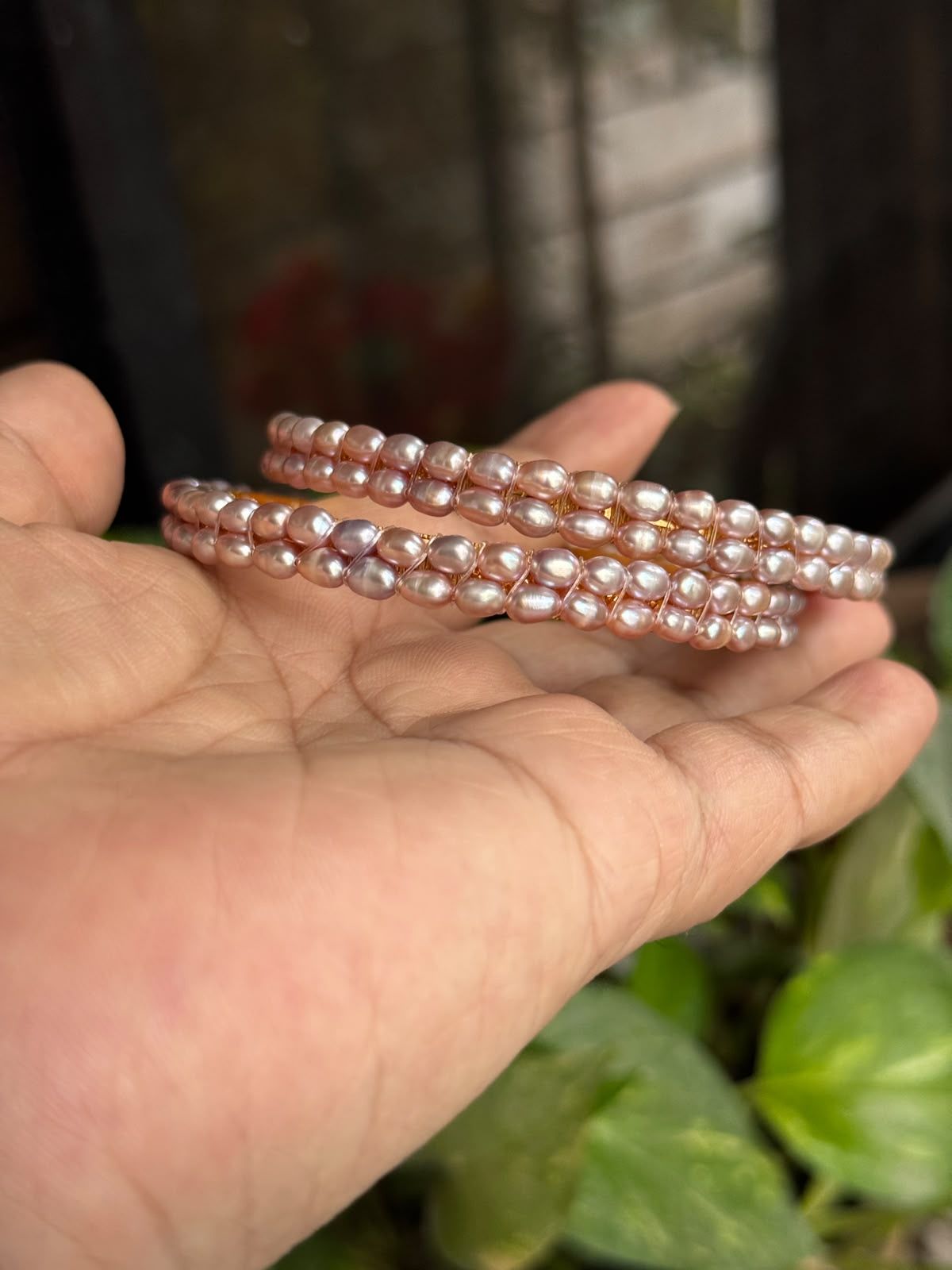 Real pearl double layer bangle pair