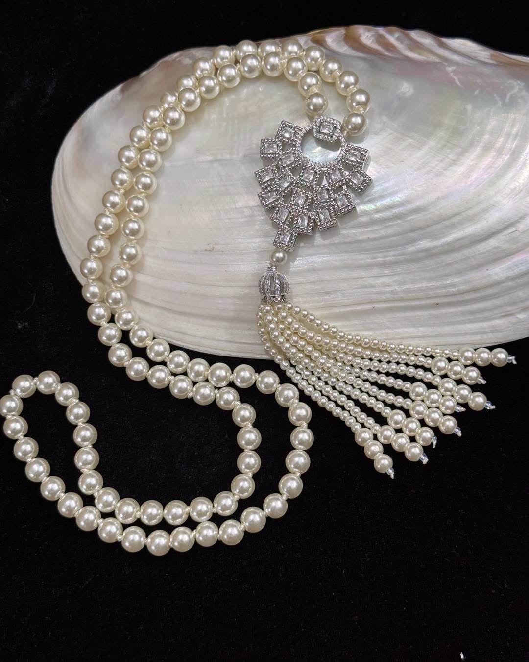 Shell pearl long necklace set