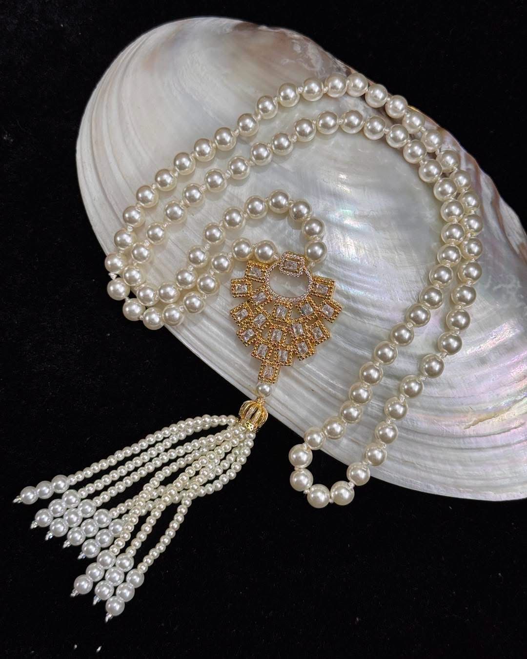Shell pearl long necklace set