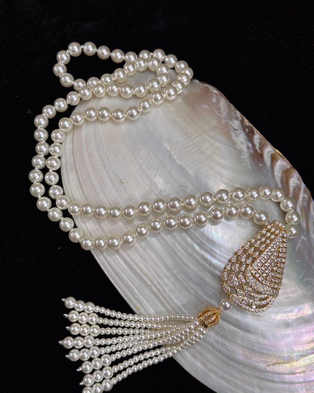 Shell pearl long necklace set