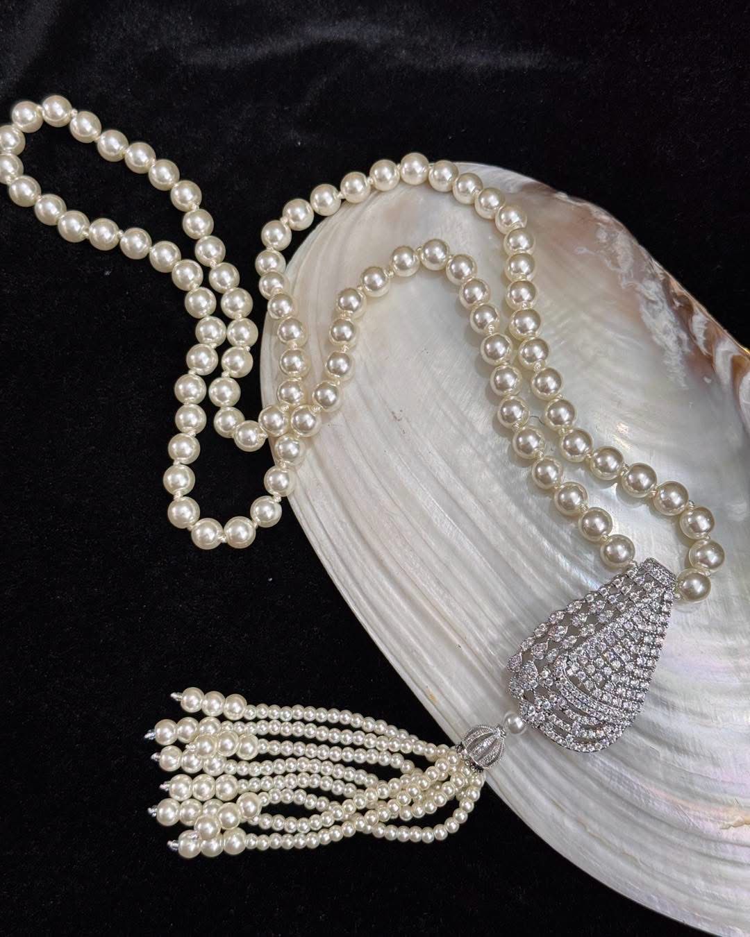 Shell pearl long necklace set