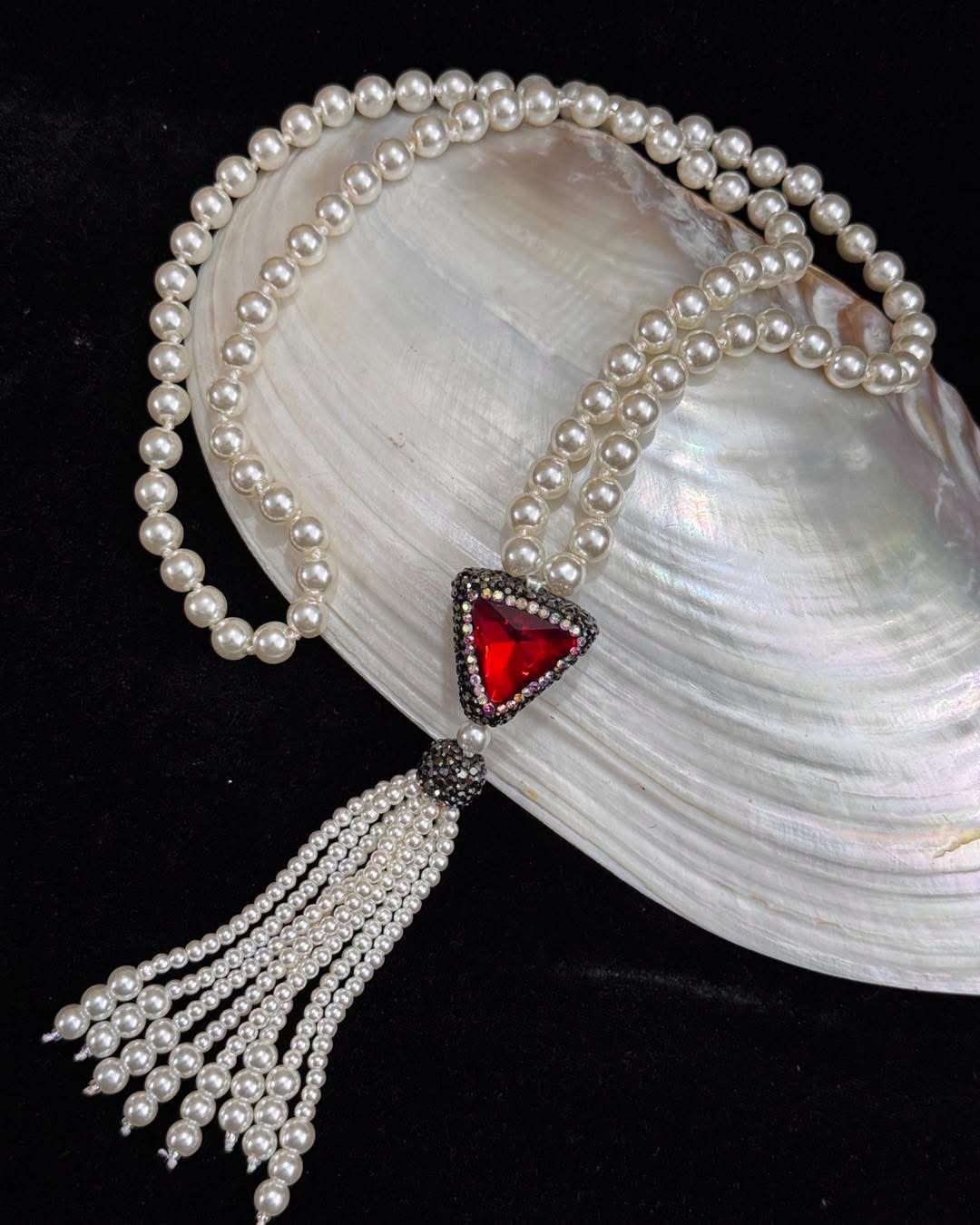 Shell pearl long necklace set
