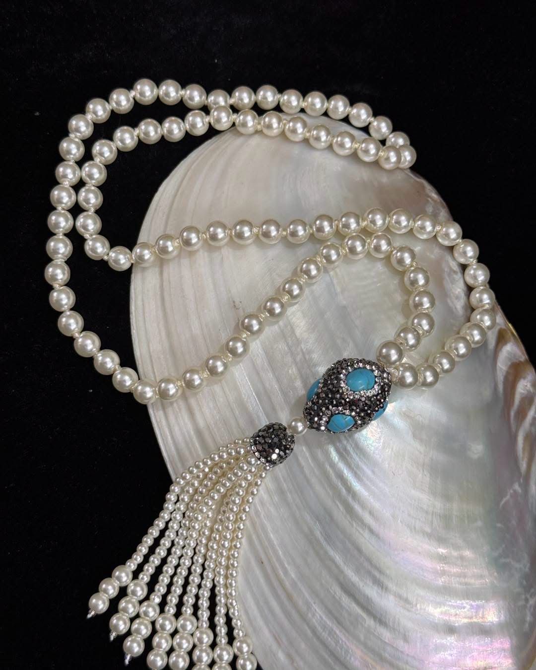 Shell pearl long necklace set