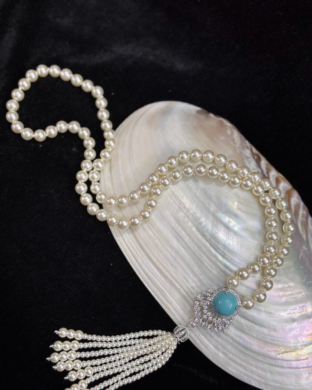 Shell pearl long necklace set